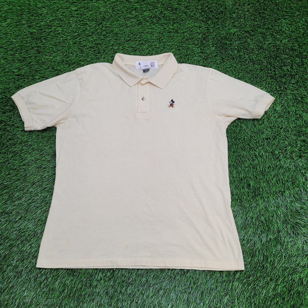 Vintage 90s Mickey-Mouse Polo Shirt M/L 21x26 Yellow Cartoon